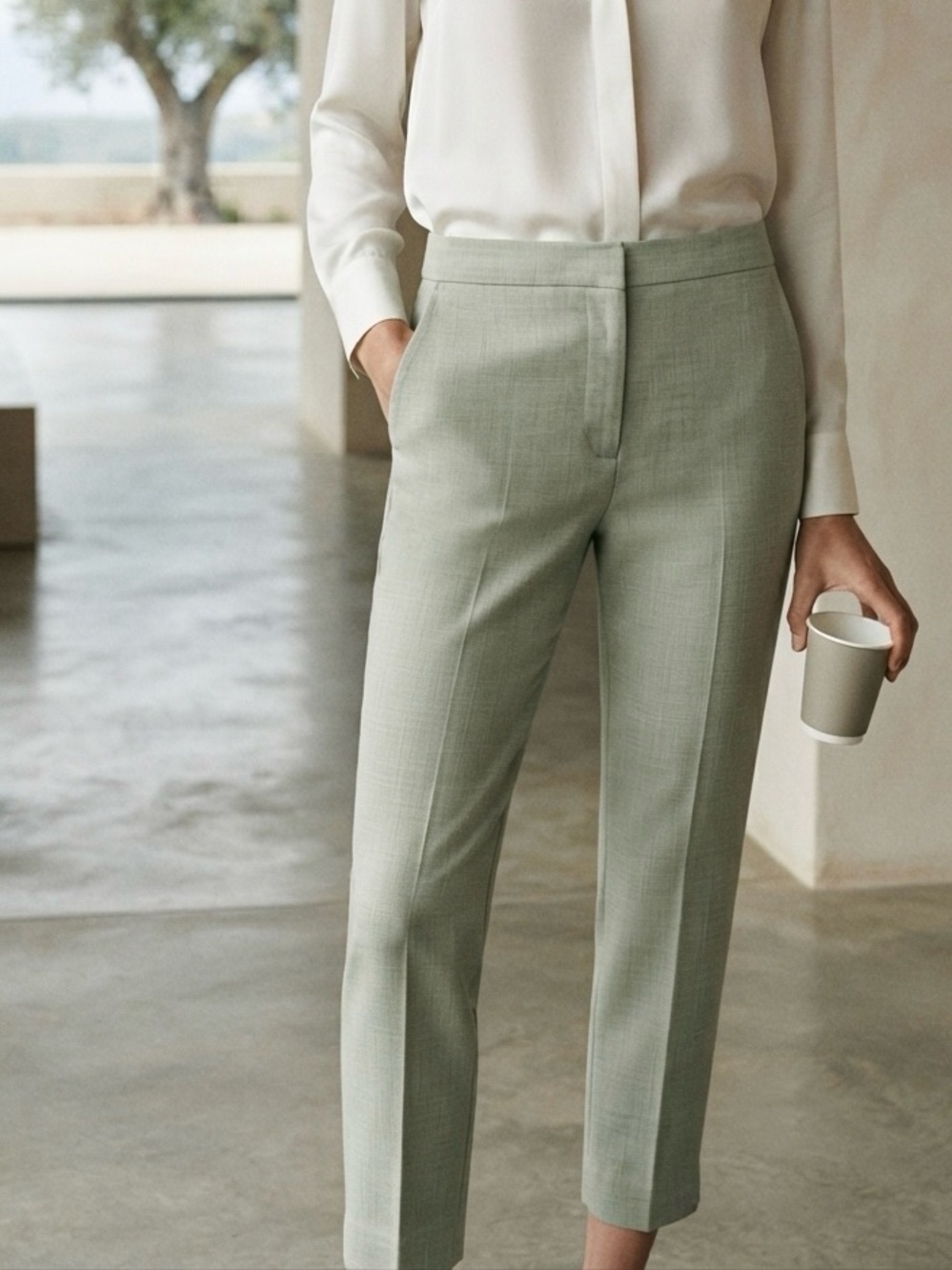 ZARA Sage Green ANKLE PANTS